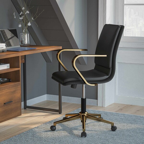 Flash Furniture Black LeatherSoft Office Chair with Gold Arms GO-21111B-BK-GLD-GG - main